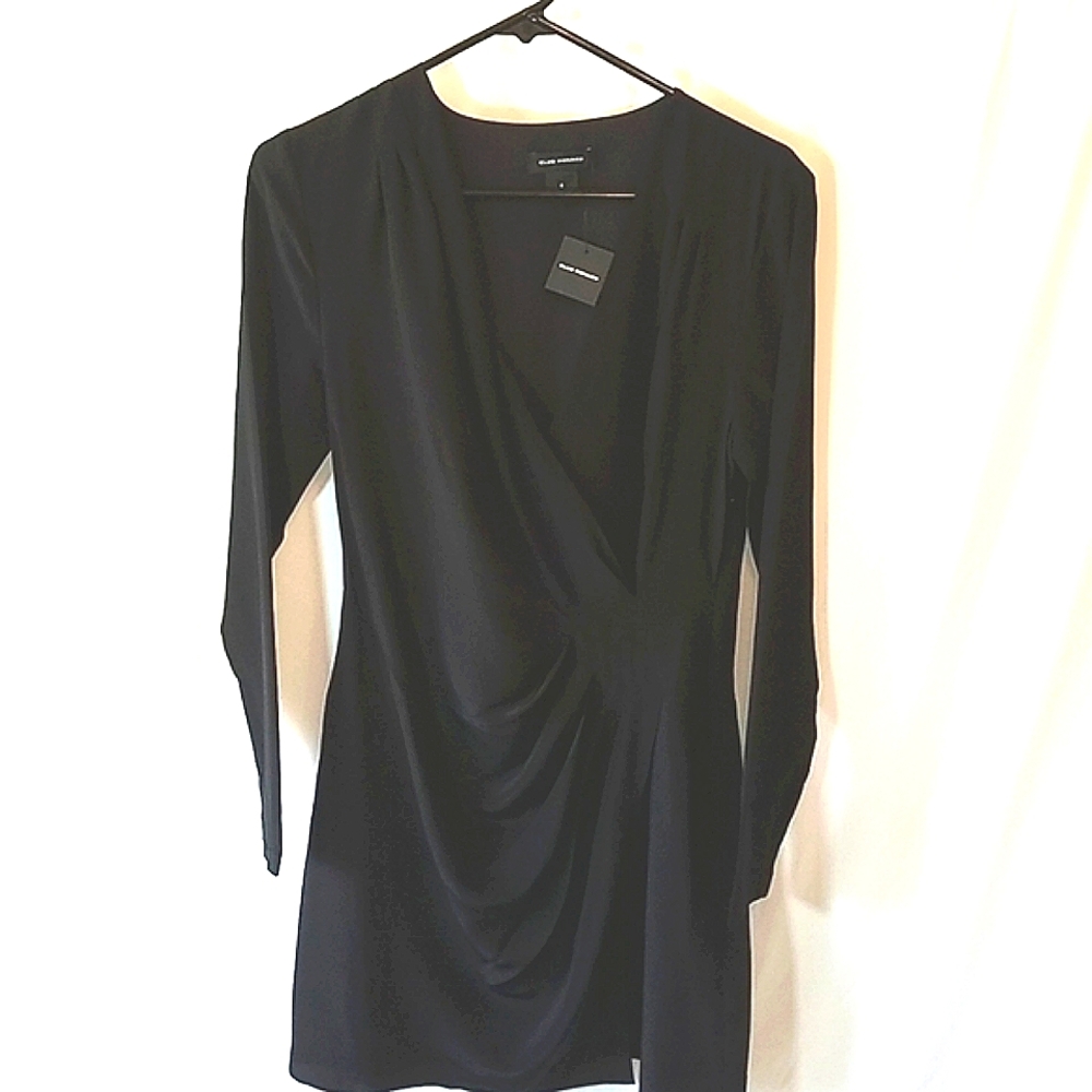 Club Monaco Women's Caviar Side Drape Mini Dress in Black Size 4